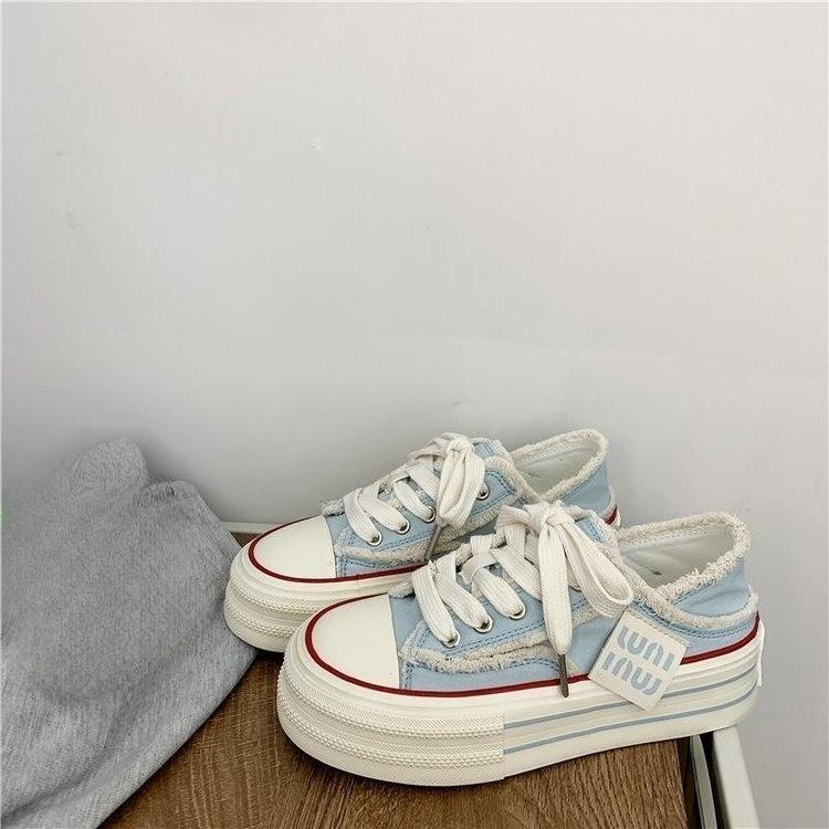 

Туфли на платформе из парусины женские весна и осень новые универсальные туфли для спорта и отдыха маленькие белые туфли ретро-обувь для скейтбординга 40