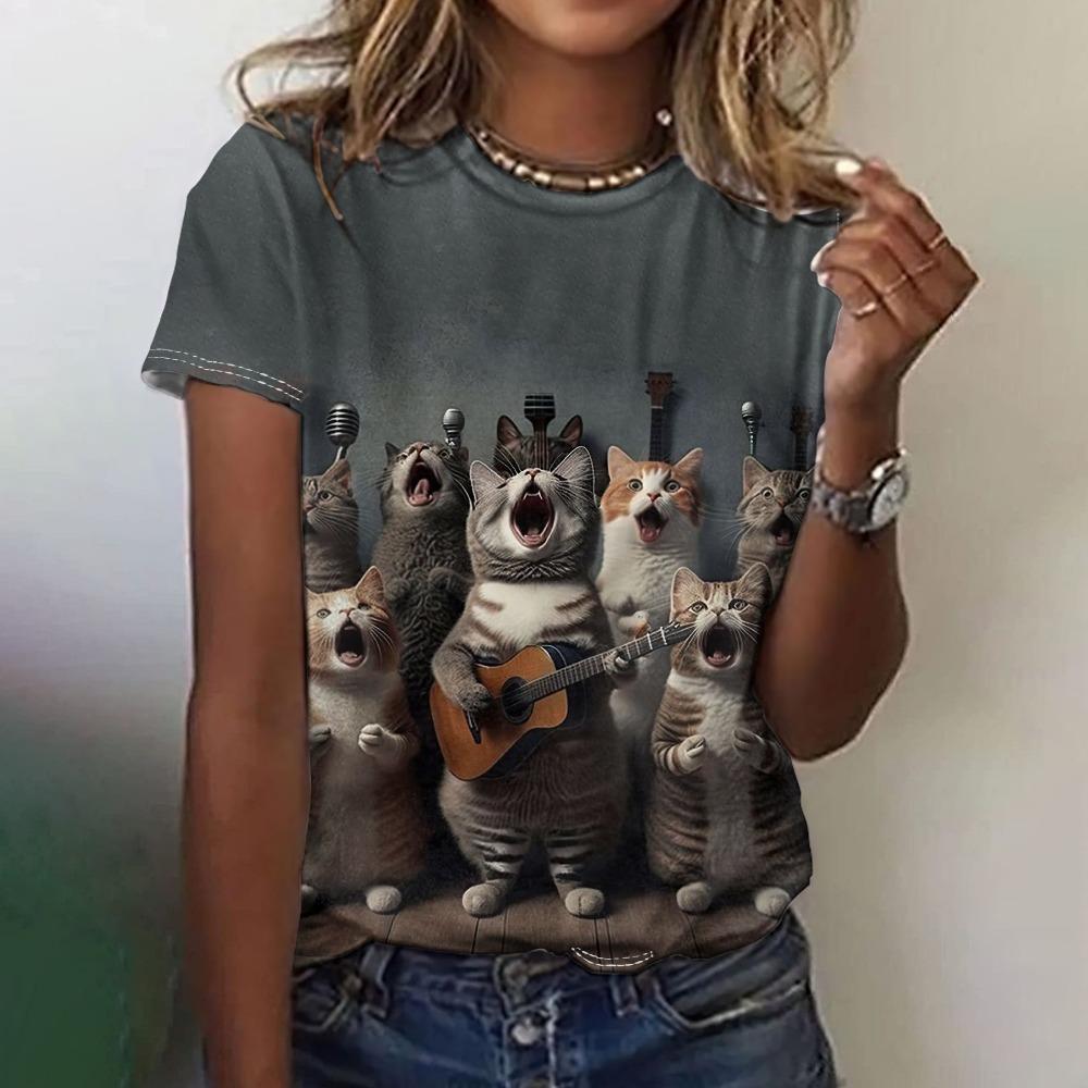 Funny Dog Pattern T-Shirt For Women Cute Animal 3d Printed T Shirts Summer Fashion Oversized Tees Short Sleeves Round Neck Tops