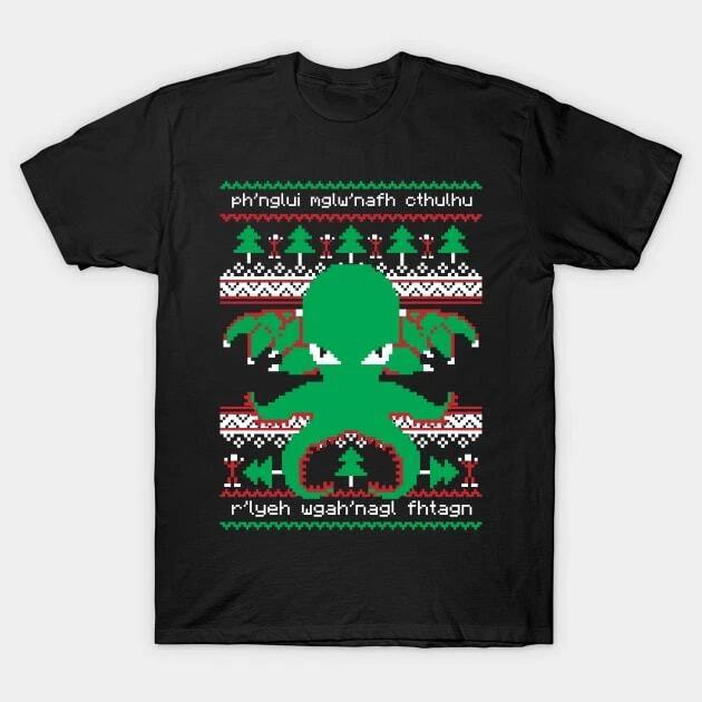 Ugly Christmas Sweater Cthulhu Made in Australia T-Shirt L
