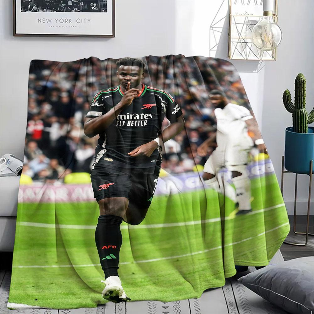Bukayo Saka Printed Flannel Blanket, soft throw for bedroom sofa, washable, fan merchandise, great gift.
