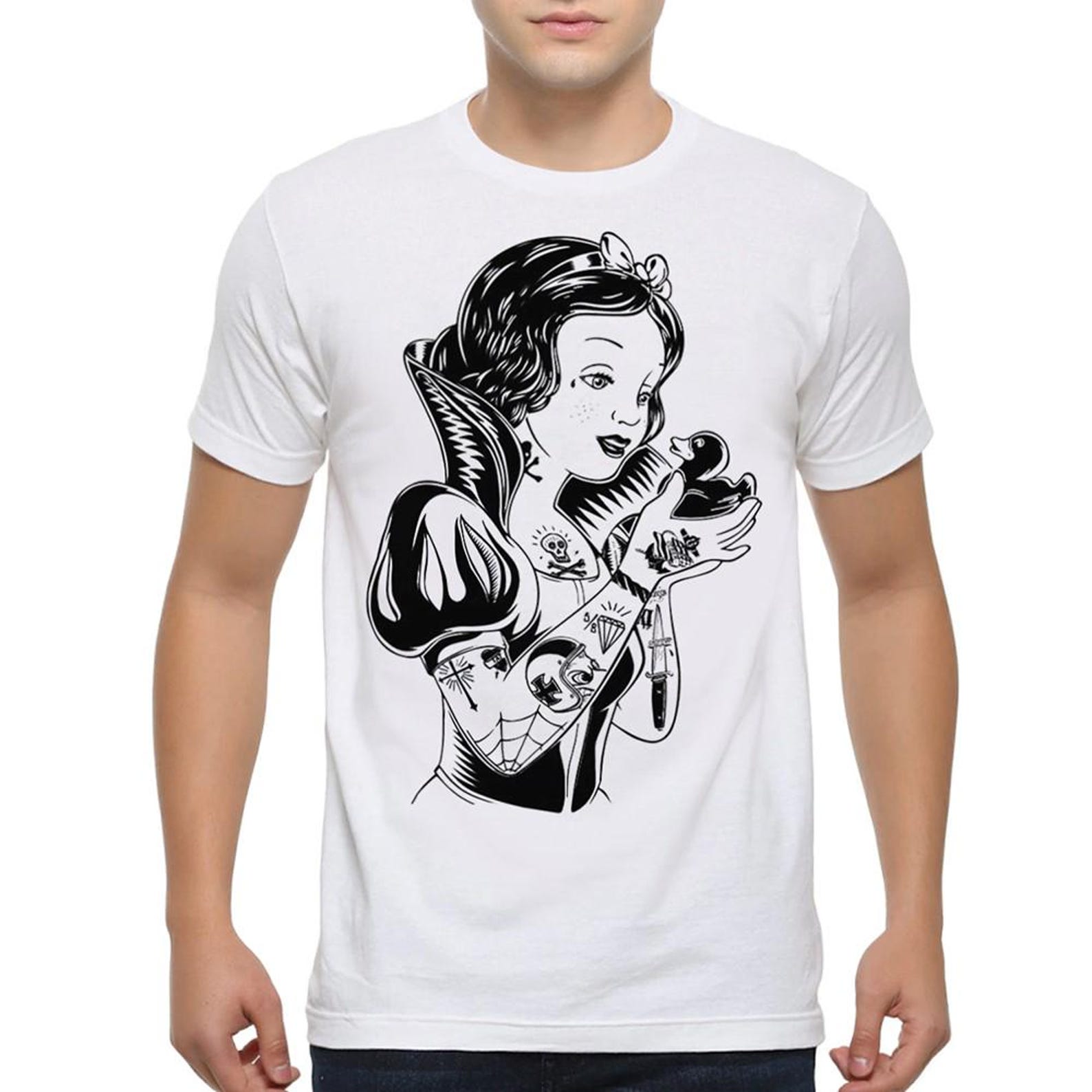 Tattooed Snow White with Duck T-Shirt, Men s and Women s Sizes (DIS-956111) S