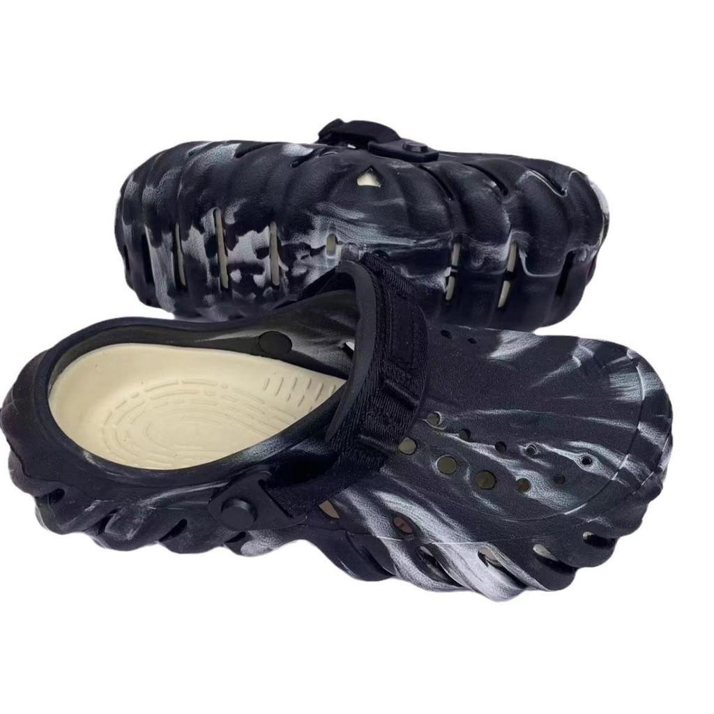 "Wave-Patterned Cross-Hole Beach Sandals - Non-Slip Unisex Summer Slippers"