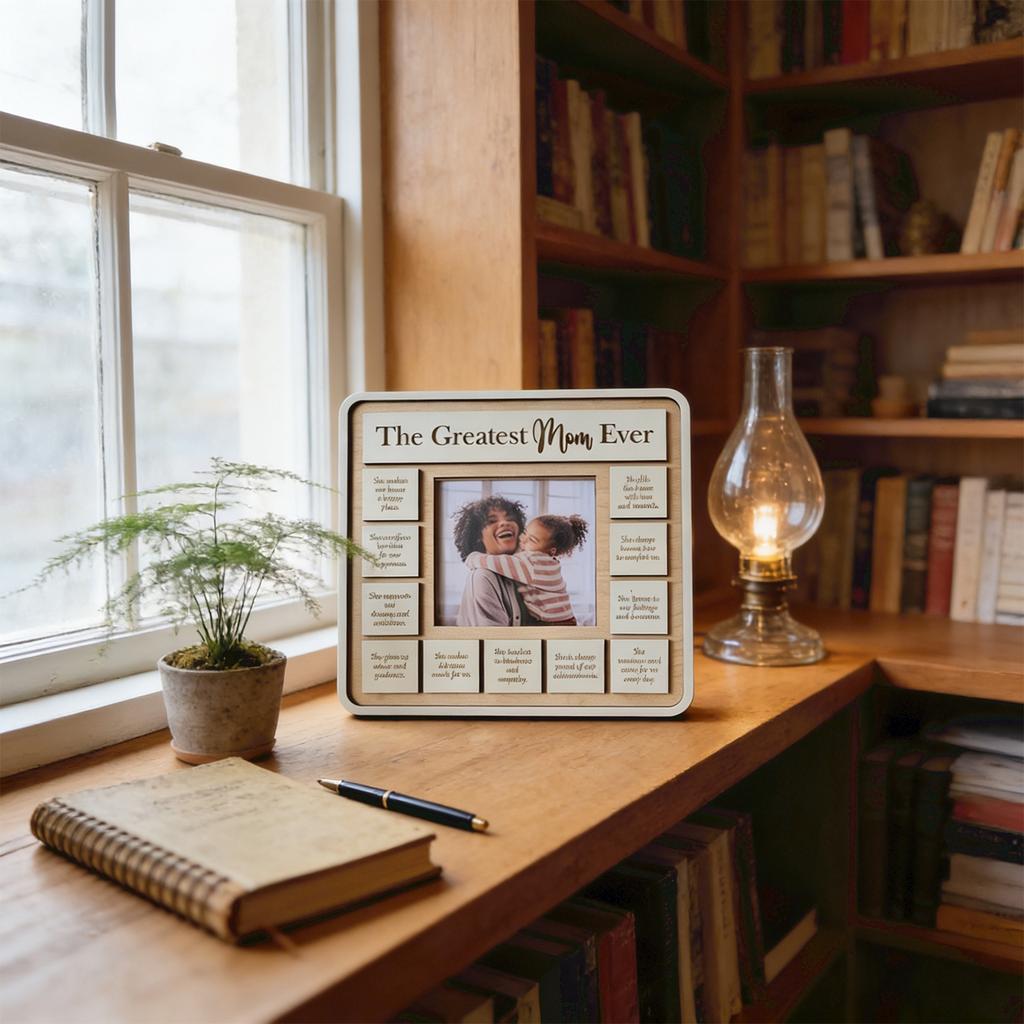 Wooden Photo Frame The Greatest Mom Ever 25cm Square Frame Home Decoration Craft Gift for Mother's Day Display