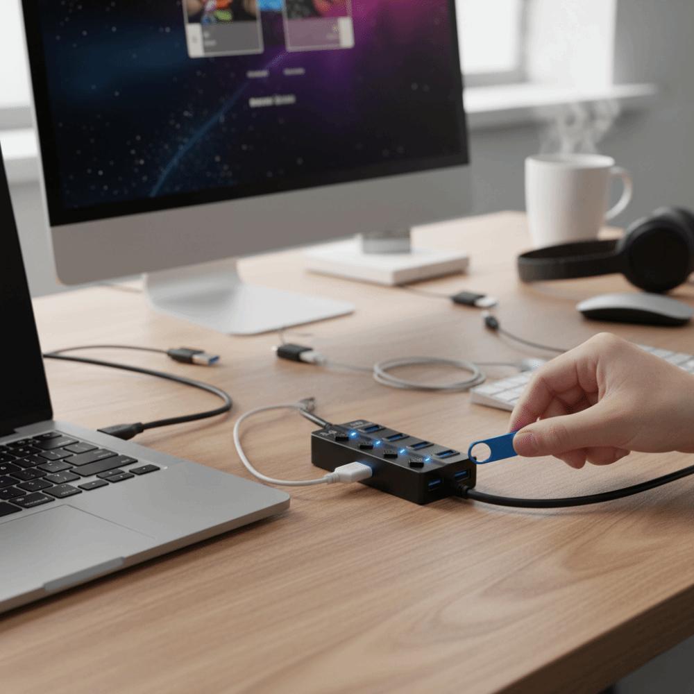 With Switch USB 3.0 Hub 5Gbps High Speed Multiple Expander Hub Multi USB Splitter  Docking Stations