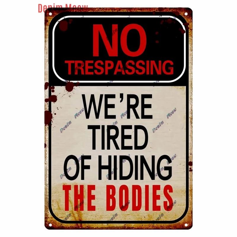 Vintage Witch Halloween Wall Art Poster, No Trespassing Metal Sign, Warning Tin Plates for Gift, Bar Party, Room Decoration WY68
