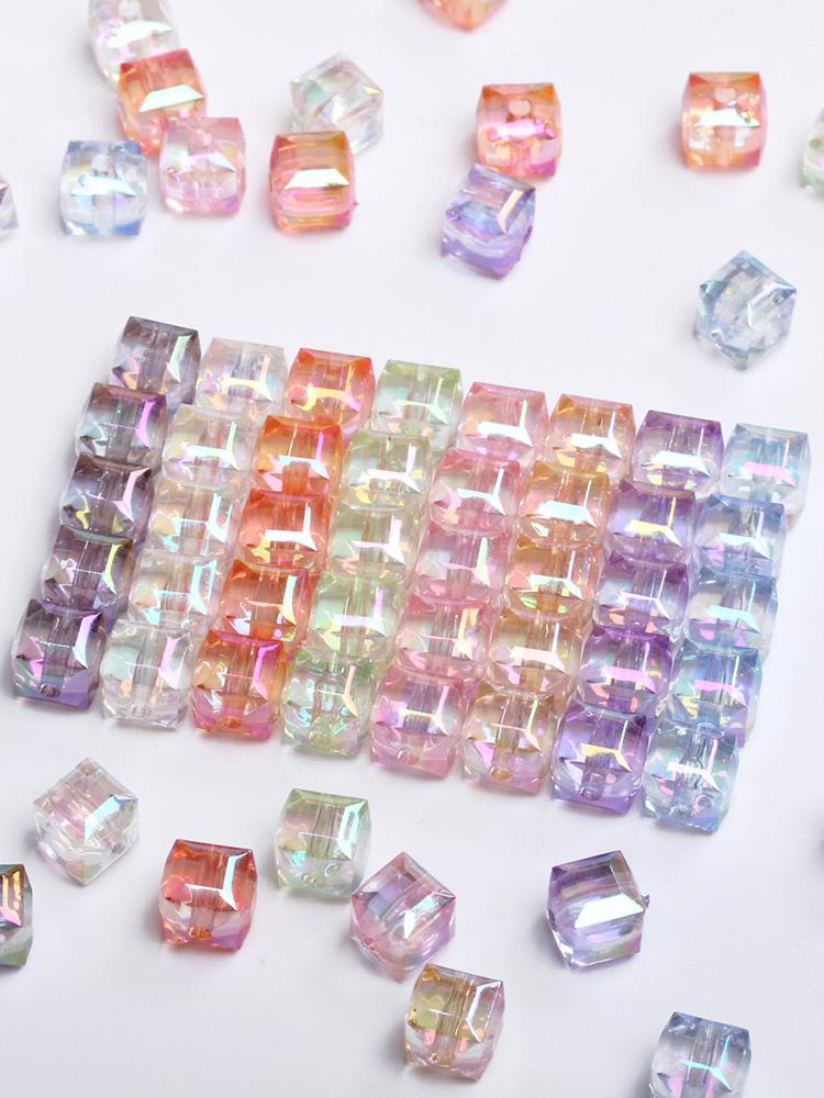 20pcs/bag 8mm Resin UV Plated Imitation Crystal Cube Square Beads Pendants for Earrings Bracelet Jewelry Making