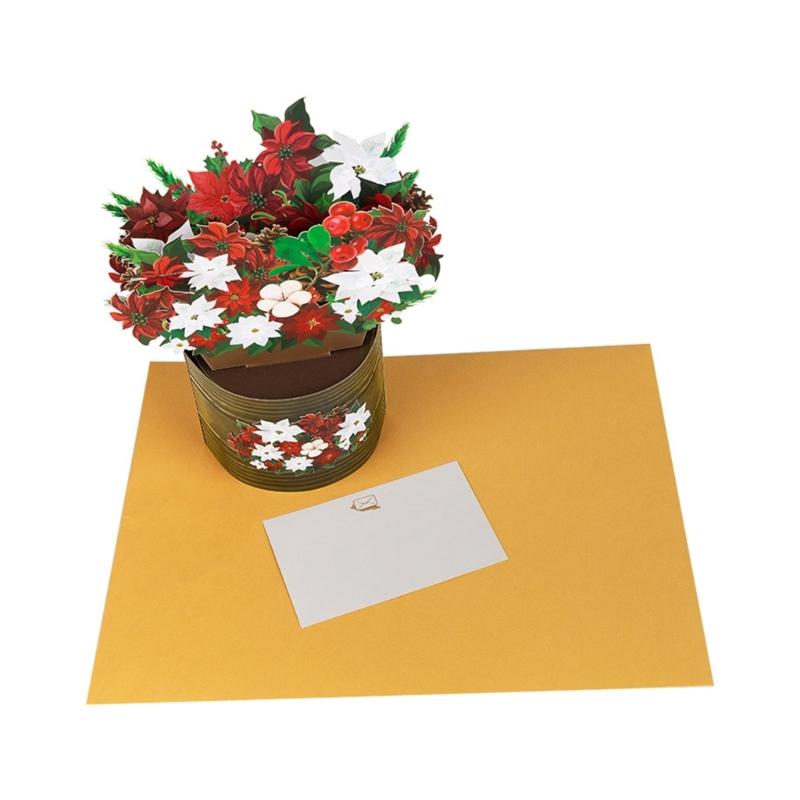 Seasonal Handmade 3D Popup Card Delicate Flower Bucket 3D Popup Card Handmade Christmas Greeting Card Accessory 1