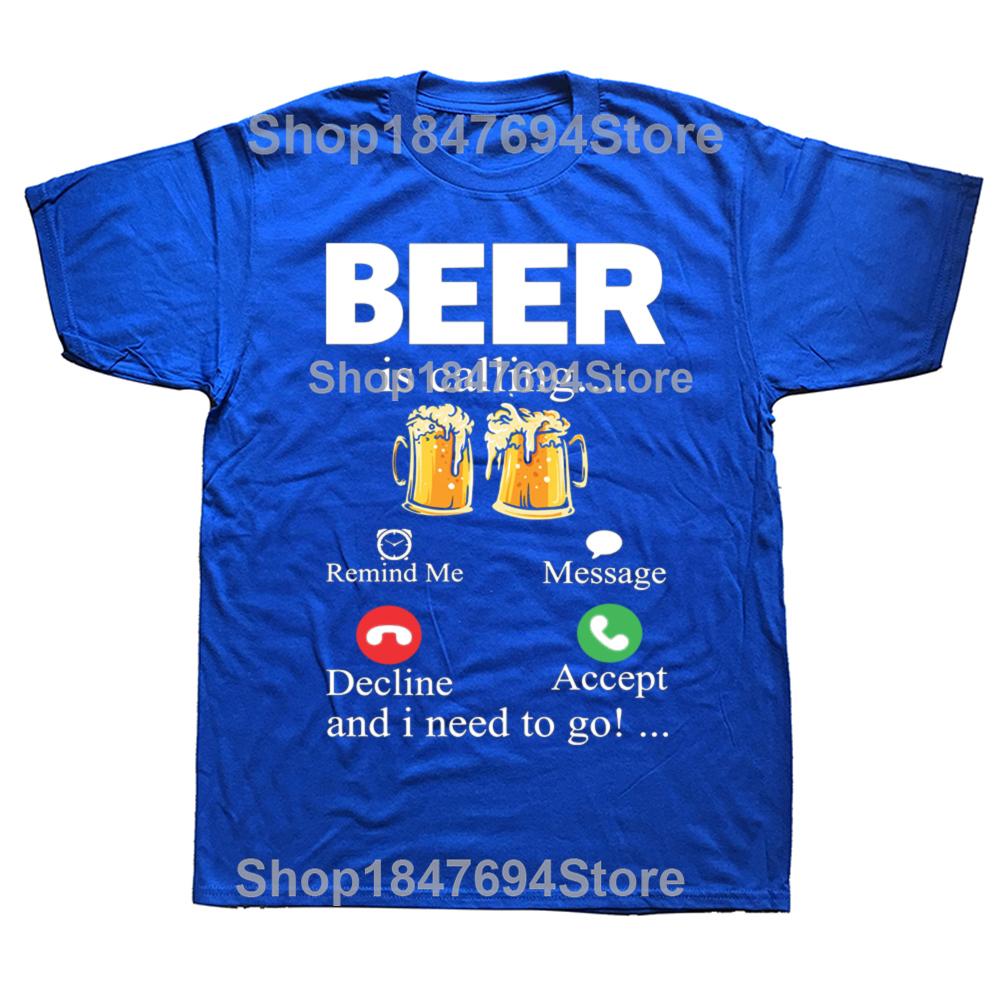 Beer Is Calling and I Must Go Printed Mens TShirt Drinking Oversized Funny Graphic Tees for Men Summer Sarcastic Humor Tops