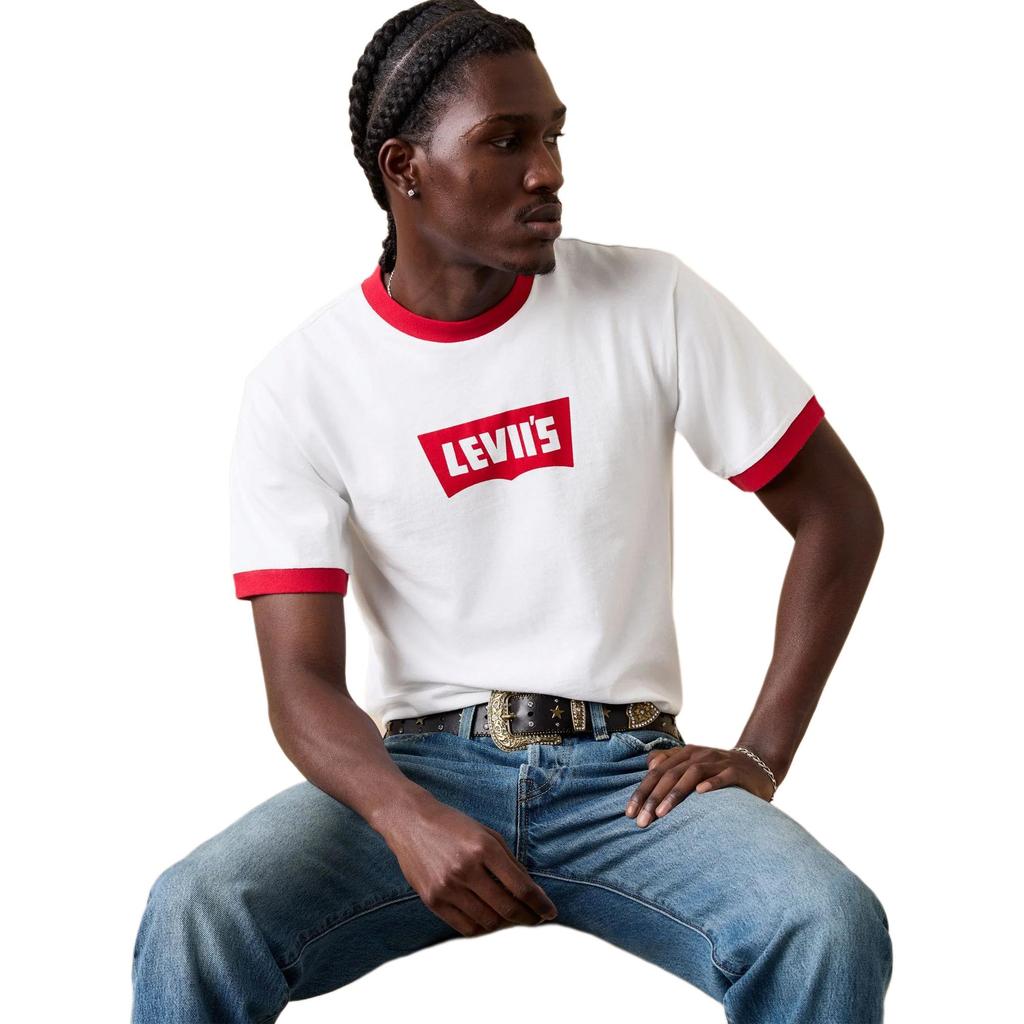 Levis Beyoncé Collaboration SS25 Logo Print Contrast Ribbed Collar Loose Short Sleeve T-Shirt Men T-Shirts 004AU-0001