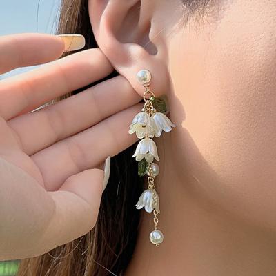 Chic Hand Chain Flowers Jewelry Set Bracelet Vintage May Bells Earrings Pearl Exquisite Bellflower Ankle Chain Girls