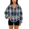 Women's V-Neck Sweatshirt Plush Solid Color Casual Fashion Long Sleeve With Pocketed Pullover Top