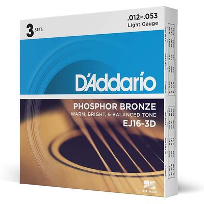 Acoustic Guitar Strings Phosphor Bronze Light 3set Pack D'Addario .012-.053 EJ16-3D []
