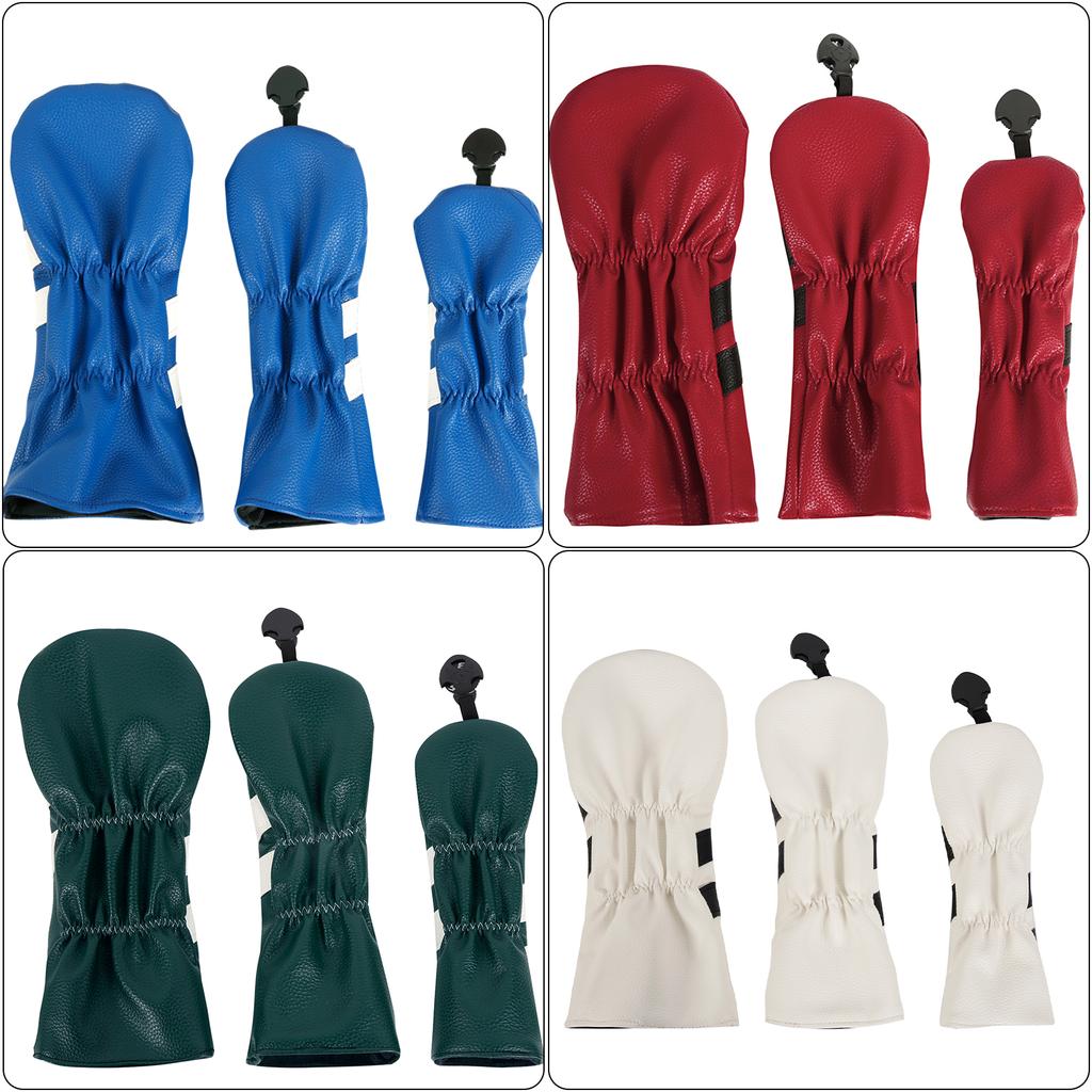 3Pcs PU Leather Golfs Club Head Cover Golfs Driver Headcover Stripe Pattern Fairway Wood Headcover Hybrids Head Cover