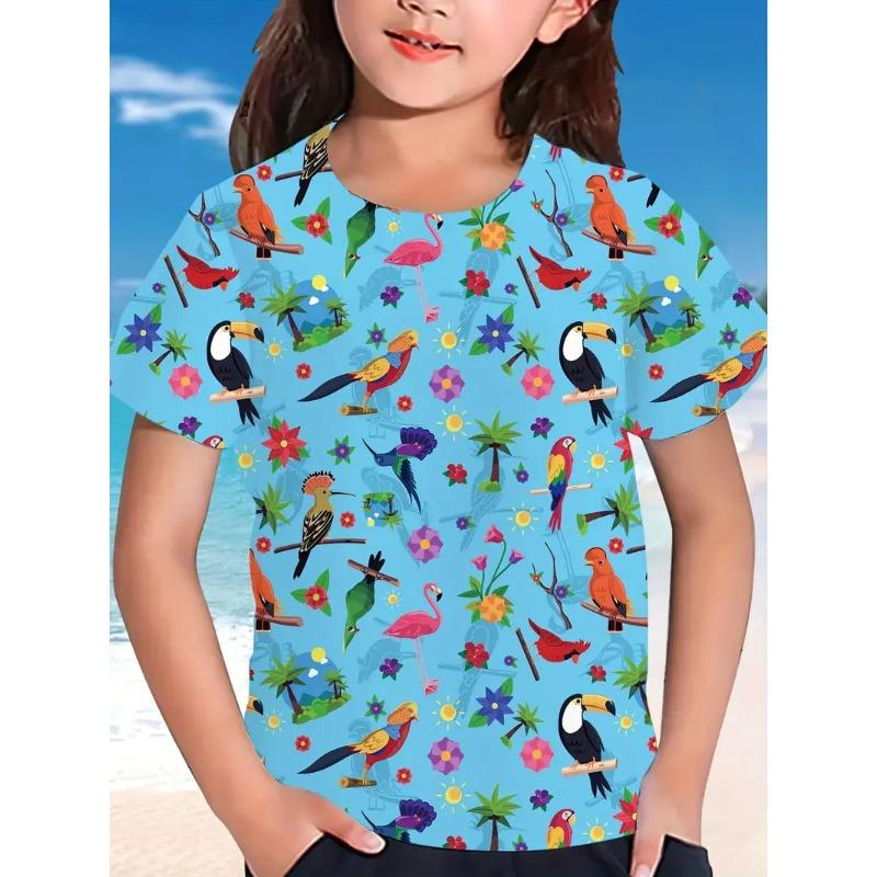 Kids T-shirts Summer Cartoon Children's Clothing with Animal Plant Prints Short Sleeved Casual Loose T-shirt Top