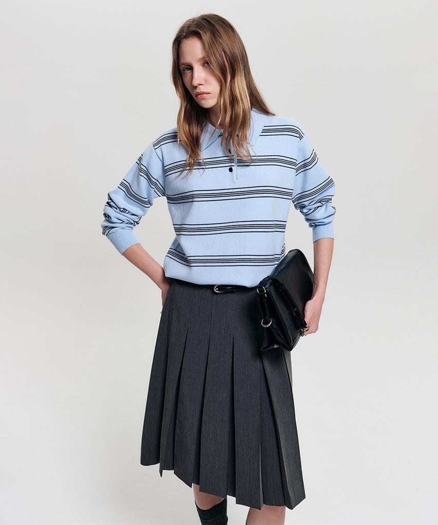Lugkaeseuteu Nana Stripe Collar Knit_Sky Blue