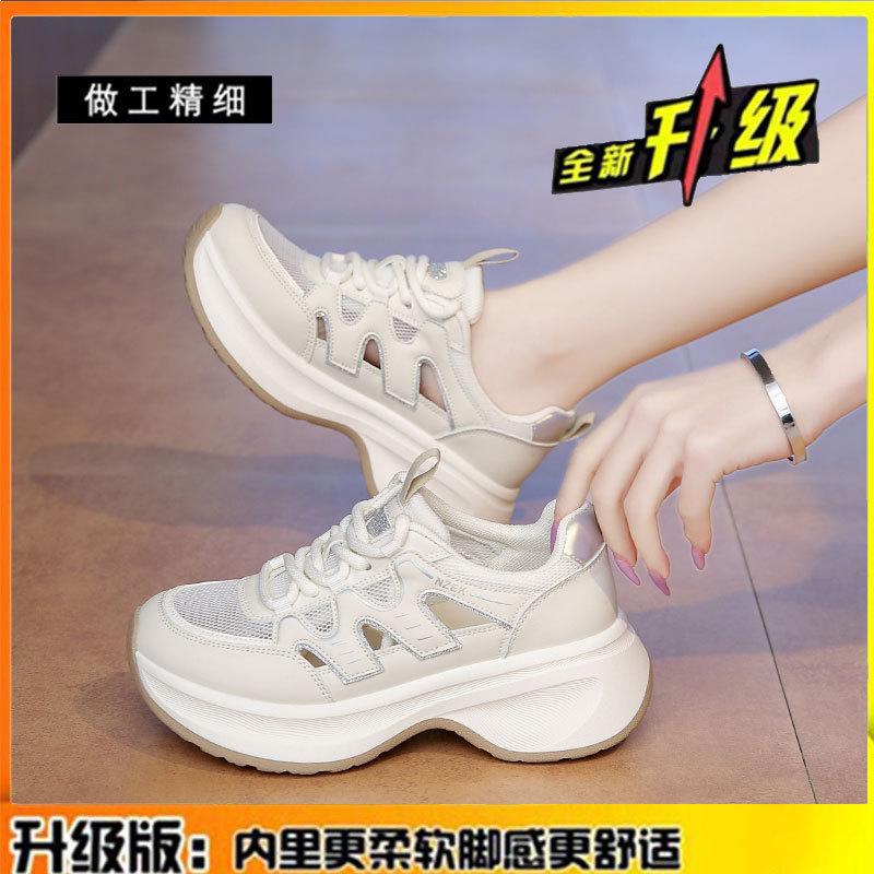 

Leather sports sandals women s 2025 new summer women s shoes mesh breathable dad shoes platform casual white shoes 40