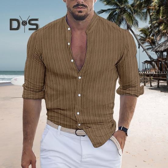 

Мужская рубашка на весну и осень, облегающая однобортная рубашка с воротником-стойкой и пуговицами, мягкая повседневная дышащая деловая рубашка с длинными рукавами L белый