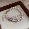 Fashion Exquisite Light Luxury Atmosphere Noble Pearl Bracelet Colored Large Particle Hollow Square Full Diamond Pearl Bracelet