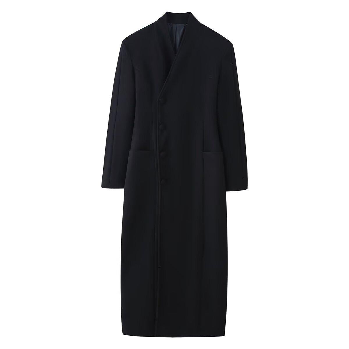 European and American women s clothing INS popular black long elegant waist and thin temperament high-end jacket S