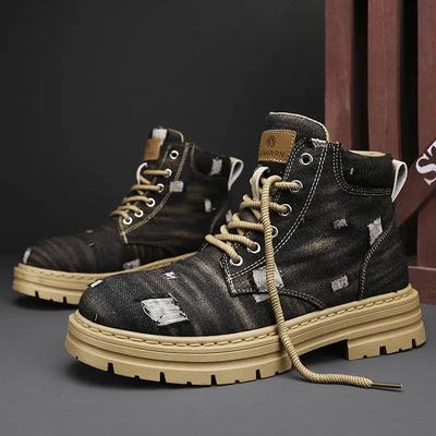 Shoes for Men Outdoor Male Booties Denim Boots Motorcycle Ankle Boots Fashionable Casual Retro British Style Work Boots  New