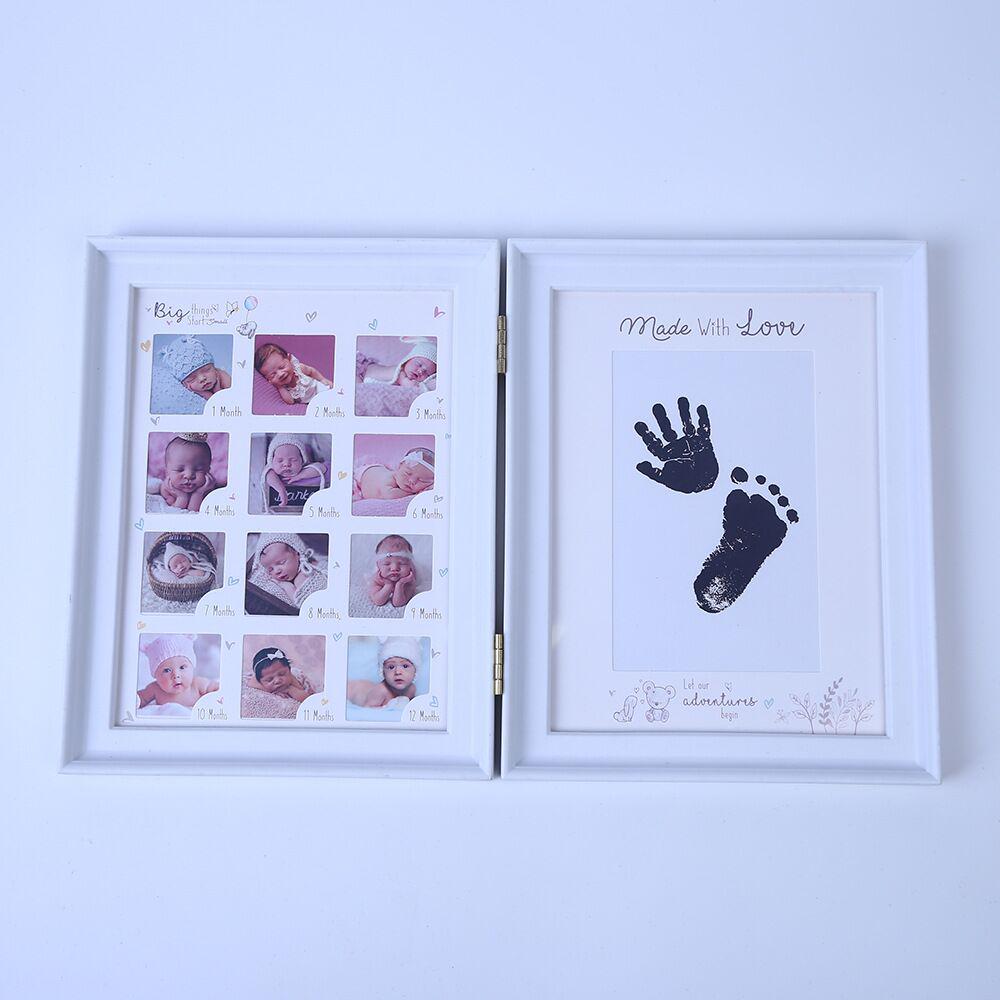 Baby Hand & Footprint Ink Pad Frame: 100-Day Full Moon Souvenir for Capturing Baby's Handprints & Footprints.