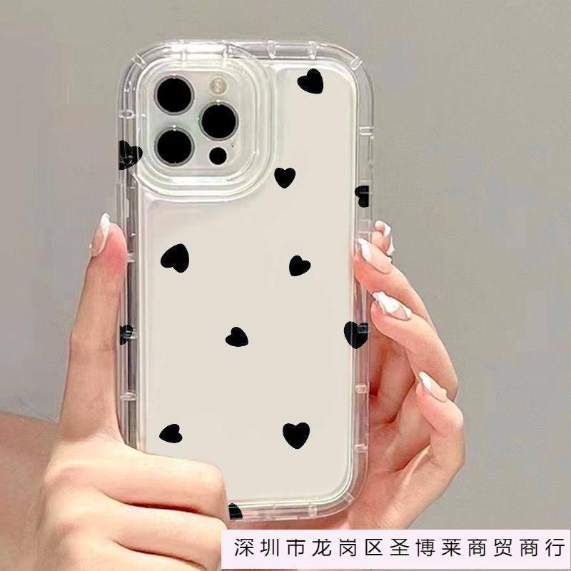 Black love applies to iPhone16promax mobile phone case 15 Apple 14 simple 13 transparent 12 airbag 11 burst