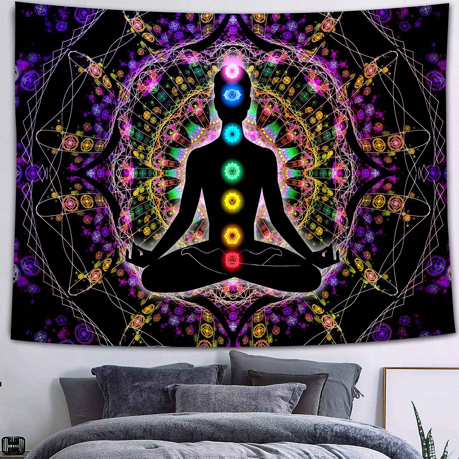 

Simsant семь чакр гобелен индийский гобелен чакры настенный египетские боги Анубис скульптура украшение для медитации 230X180CM