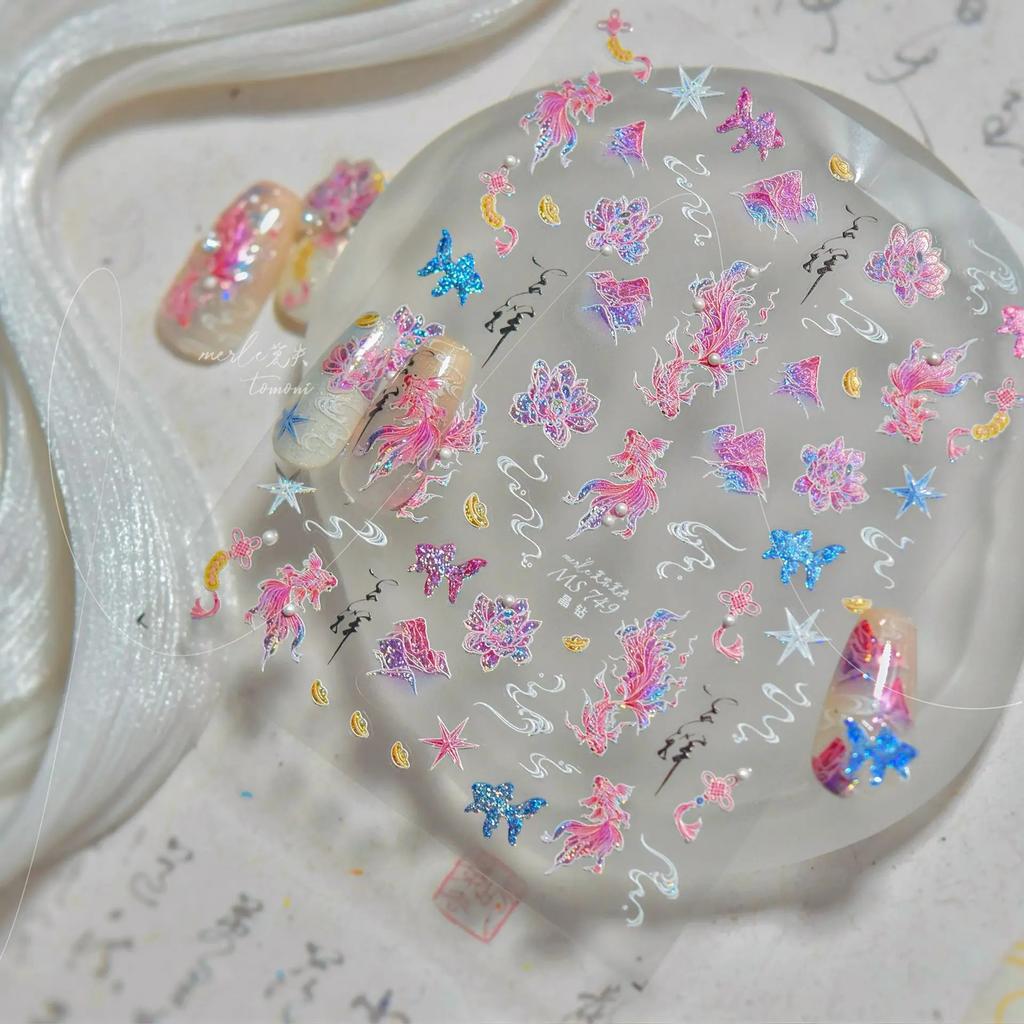 Colorful Octopus Dolphin Starfish Crab Conch Seahorse Scallop Conch Ocean Jelly Cartoon Nail Art Sticker Adhesive Manicure Decal