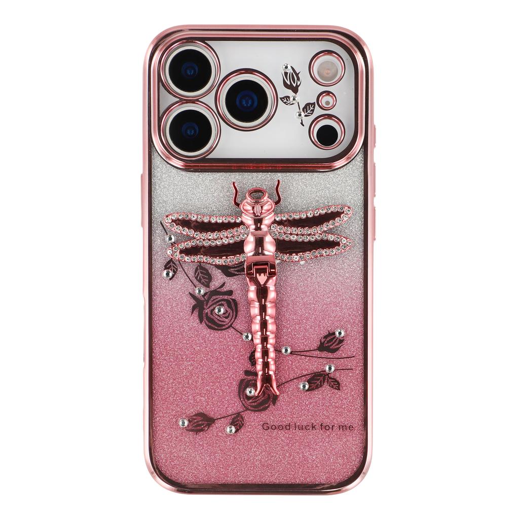 KADEM For iPhone 17 Pro Case Dragonfly Kickstand TPU Flowers Glitter Phone Cover