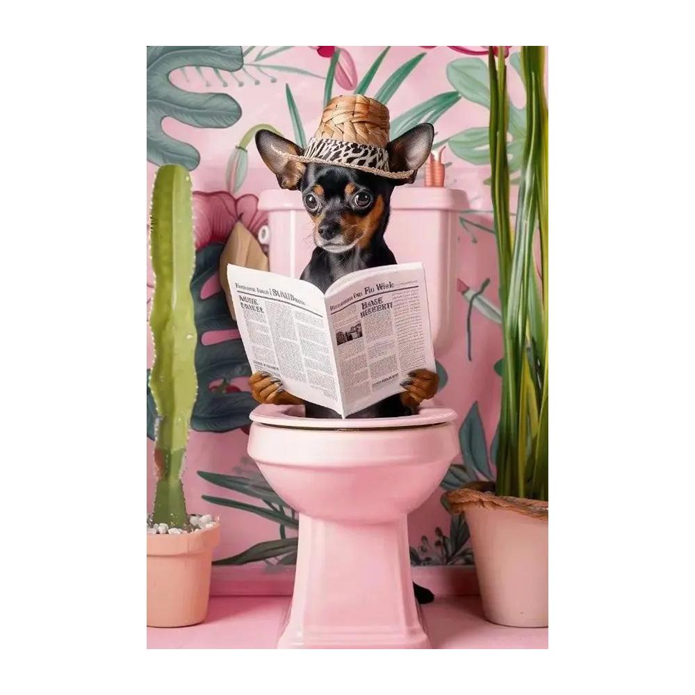 Funny Toilet Animals Black Cat Dog Flamingo Bear Tiger Reading Newspaper Poster Canvas Painting Wall Art Pictures Bathroom Decor