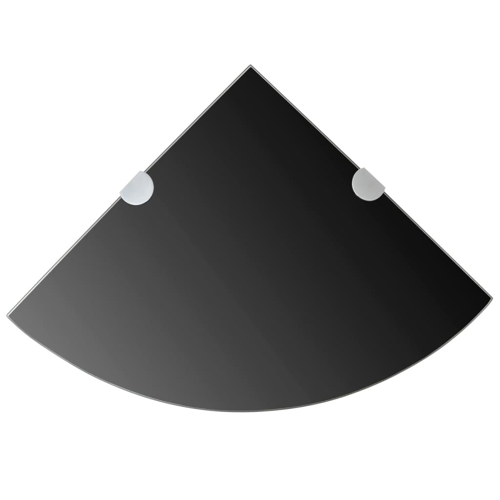 Corner Shelf with Chrome Finished Brackets Black Glass 25 x 25 cm