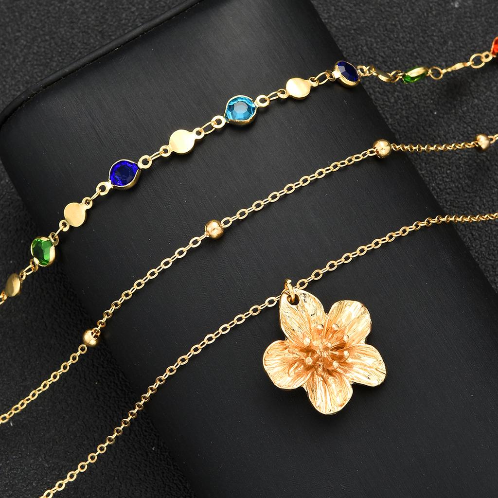 3 Stück/Set Y2K Boho Sonnenblumen Fisch Anhänger Choker Halskette für Damen Trend Sexy Bunt Kristall Brustkette Hochzeits Schmuck Geschenk