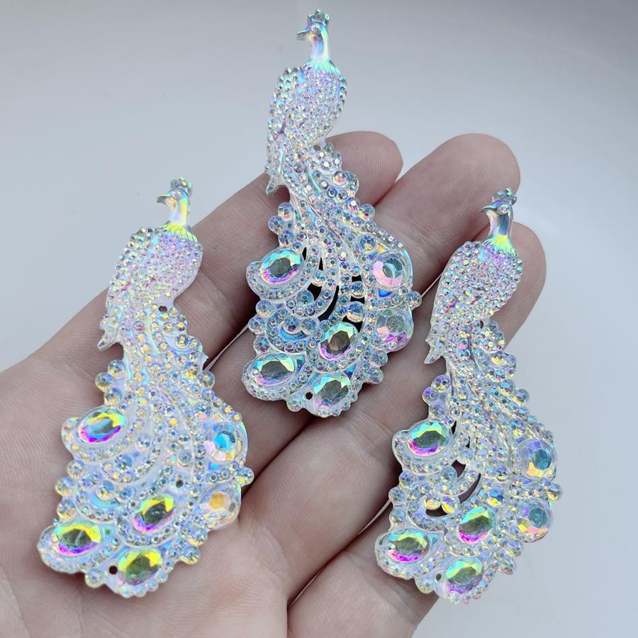 6 Pcs 29*66mm Rhinestones In the Shape of a Peacock Are Suitable for Jewelry Making, Wedding Decoration, Crystal DIY Decoration.