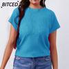 Moda feminina casual cor sólida estampado manga curta blusas e camisas