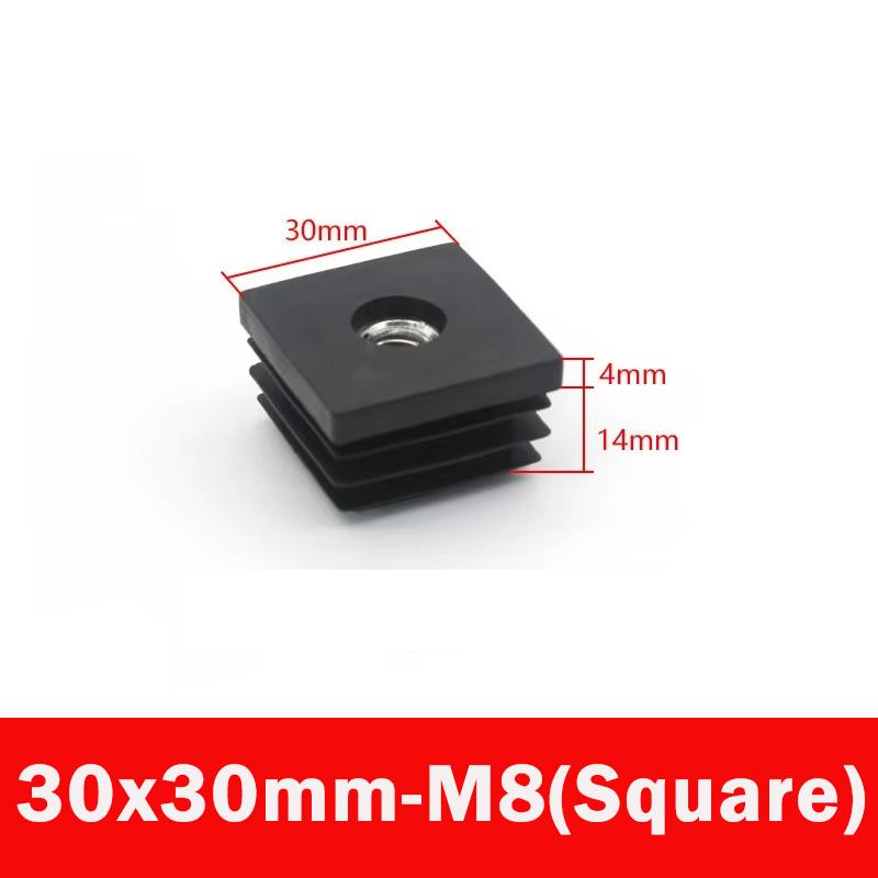 4/8pc Black Square/Round Plastic Pipe Plugs Furniture Leg Feet With M6 M8 M10 Nut Hole Tube Blanking End Inserts Caps Pipe Cover