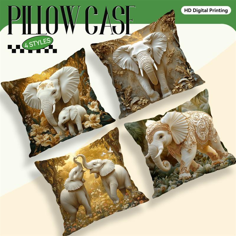 Jungle Elephant Cushion Pillowcase Printed Polyester 45X45Cm Throw Pillowcover Decorative Sofa Cushion Pillowslip Home Decor