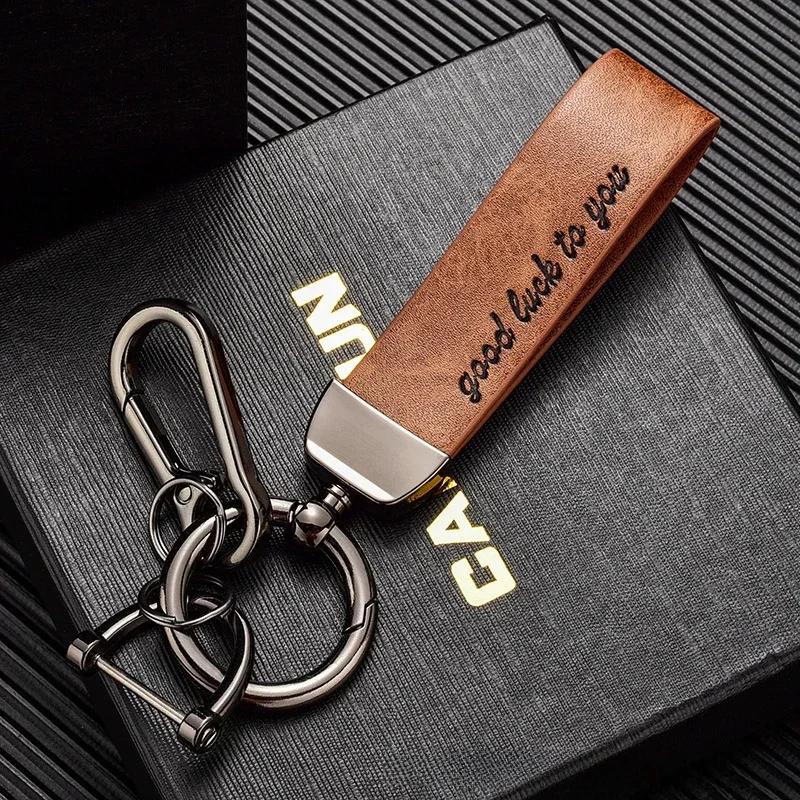 Vintage Discolored Leather Custom Logo Keychain For Men Women Laser Engraved Car Key Chains Holders Personalize Company Keyring