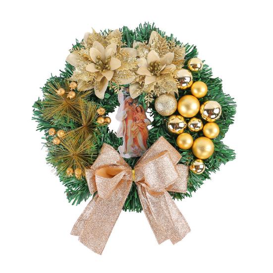 Christmas Wreath Front Door Xmas Garland with Bow Ribbon Berry Flower Decor Indoor Outdoor Winter Decoration