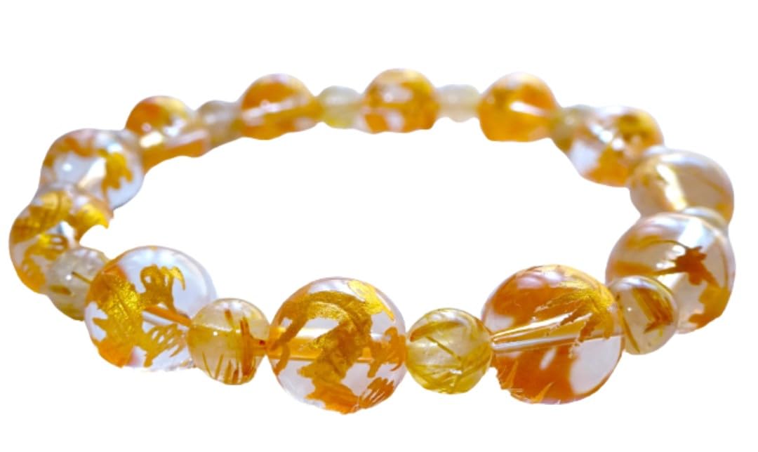 

God x Gold Rutilated Quartz Amulet for Fulfilling Wishes and Providing Good Gold Dragon Bracelet for Men and Women Natural Rutile 6mm and Dragon God золотий