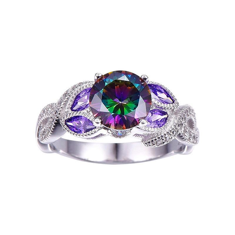 Popular creative hot sale, colorful water drop oval zircon women's ring, copper silver-plated exquisite jewelry