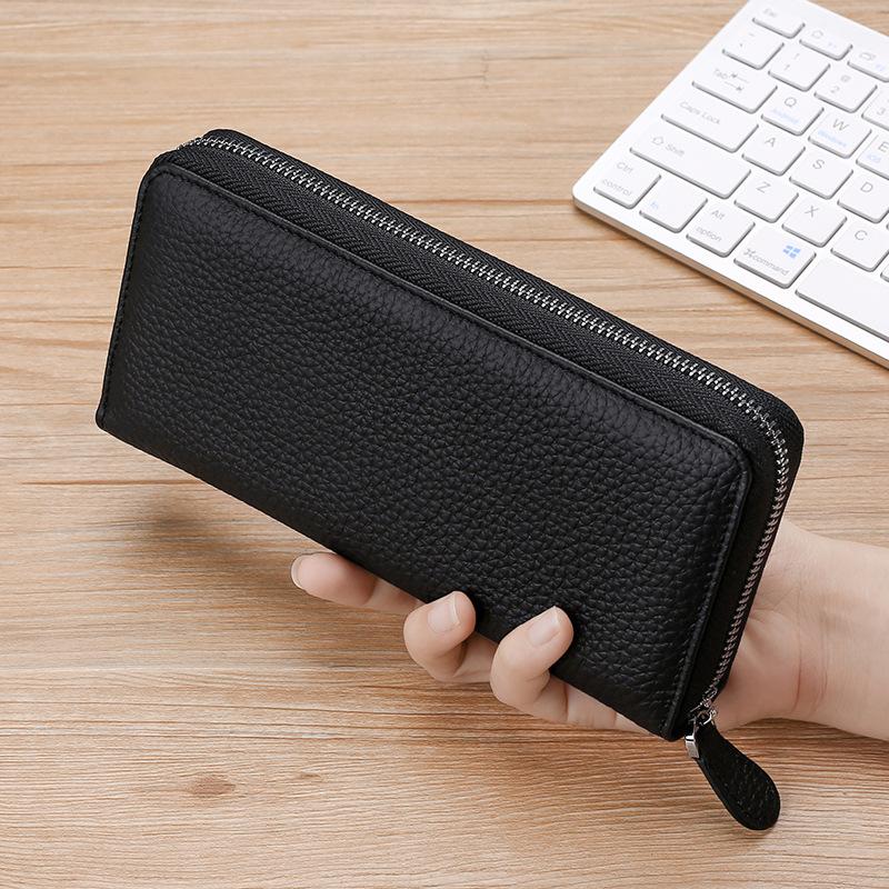 Multifunctional leather wallet large capacity men's and women's clutch bag first layer cowhide mobile phone bag clutch bag retro change bag