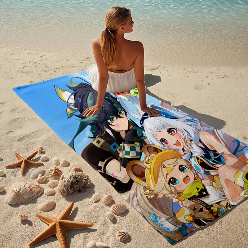 Proof Beach Towel with a Genshin Impact Characters Pattern - Soft,absorbent,quick-drying,machine Washable - Perfect for Swimming,camping,bathing