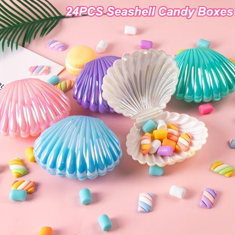24pcs Seashell Candy Boxes Pastel Pink Turquoise Purple Blue White Wedding Birthday Beach Party Favor Candy Containers Box Decor