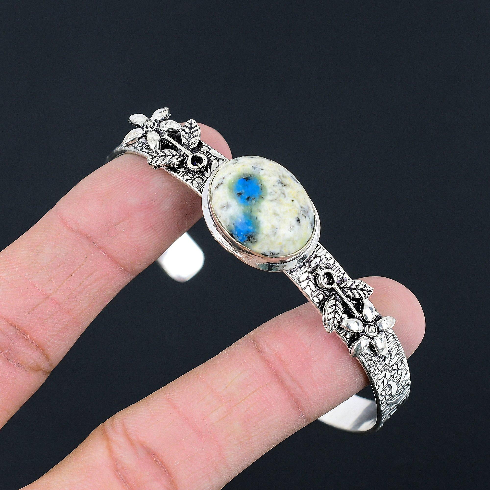 

Sisters Day Sale 925 Sterling Silver K2 Jasper Gemstone Flower Bangle Bracelet Adjustable
