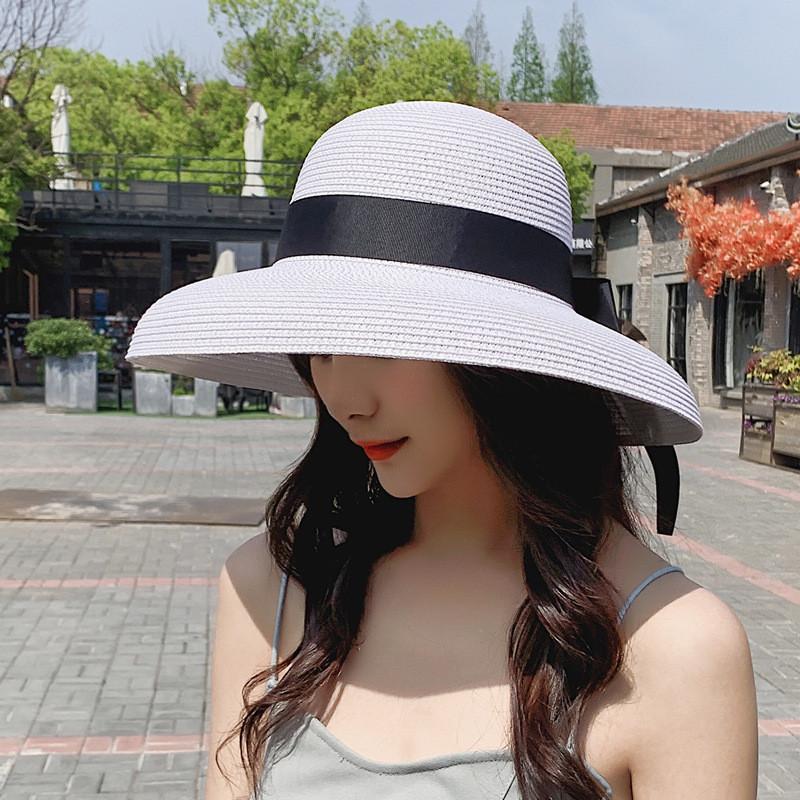 

Шляпа-соломенная шляпа в стиле Бохо Шик Хепберн, Солнцезащитная, С широкими полями, Для летней пляжной вечеринки и активного отдыха белый