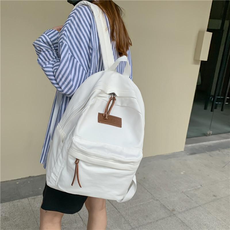 School Bag Female College Student Japanese Ins Solid Color Harajuku Student Backpack Large Capacity Washed Cloth Backpack