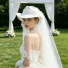 Elegant White Veil Cowboy Cap Wool Cosplay Hat for Western Theme Weddings and Outdoor Celebration Gathering Wear