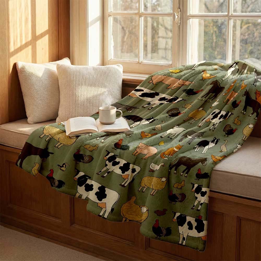 1Pc Vintage Farm Animal All Over Print Soft Throw Blanket Rustic Country Style Farmhouse Bedding Decor Gift For Animal Lovers