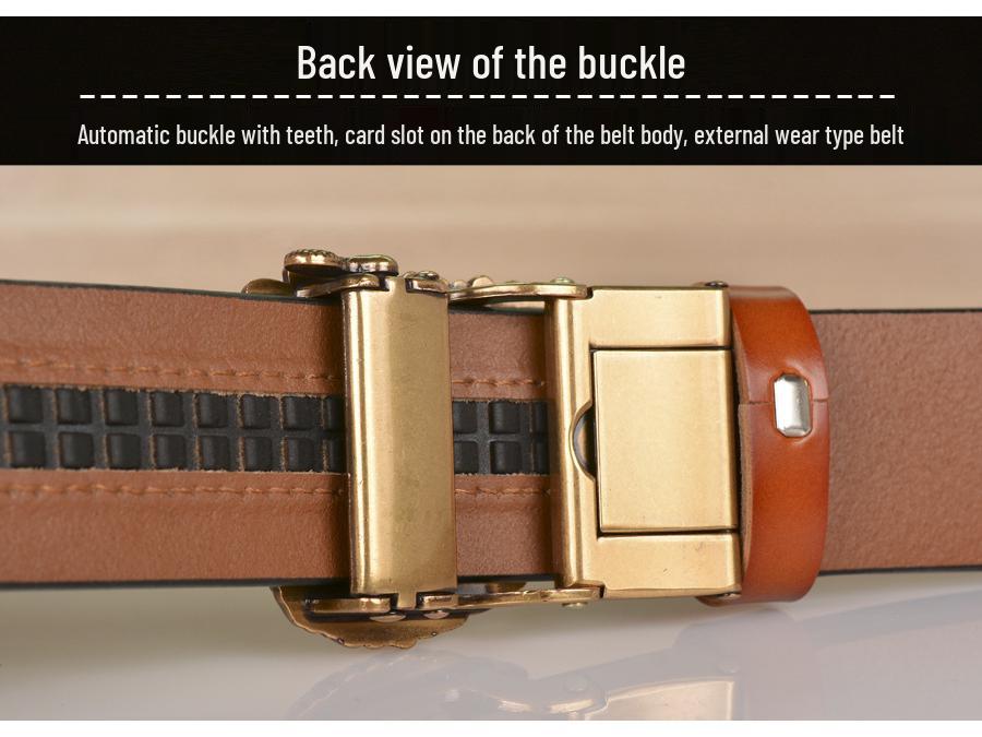 Eagle Embossed Cowhide Leather Belt with Automatic Buckle