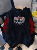 Dark wind gothic letter print hooded sweater men and women the same red loose street style top